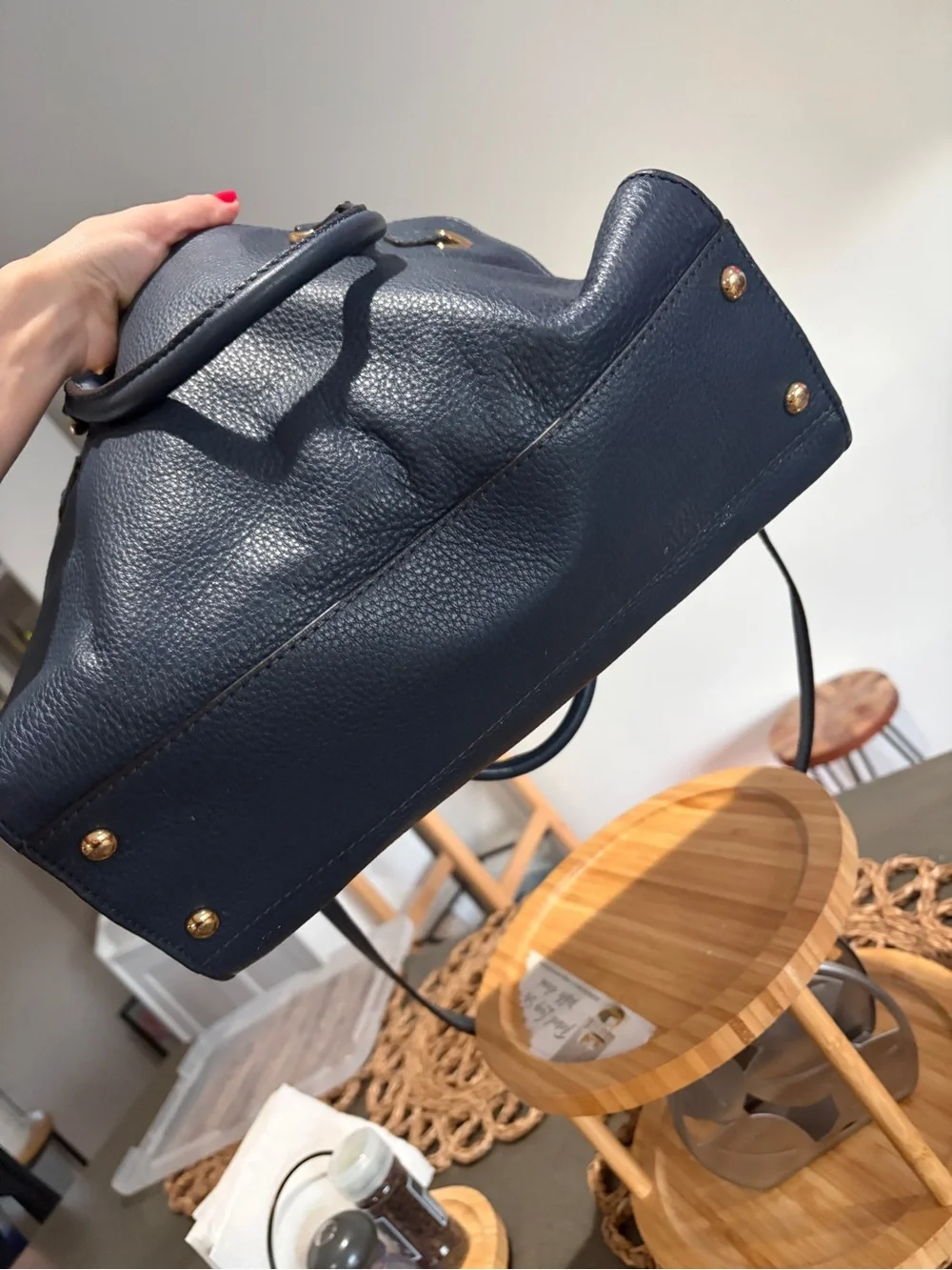 Michael Kors Dark Navy Pebbled Leather Satchel with Gold-Tone Hardware